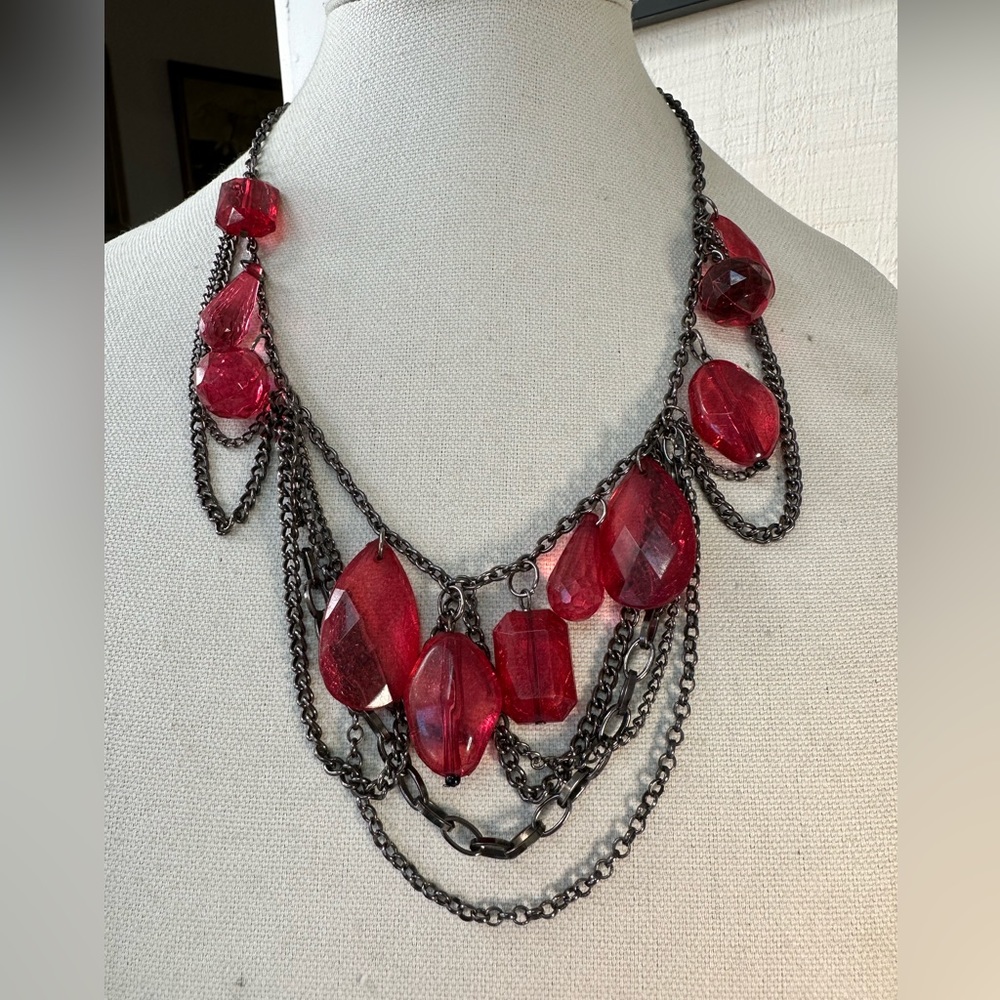 Unusual chain and chunky drippy bead necklace